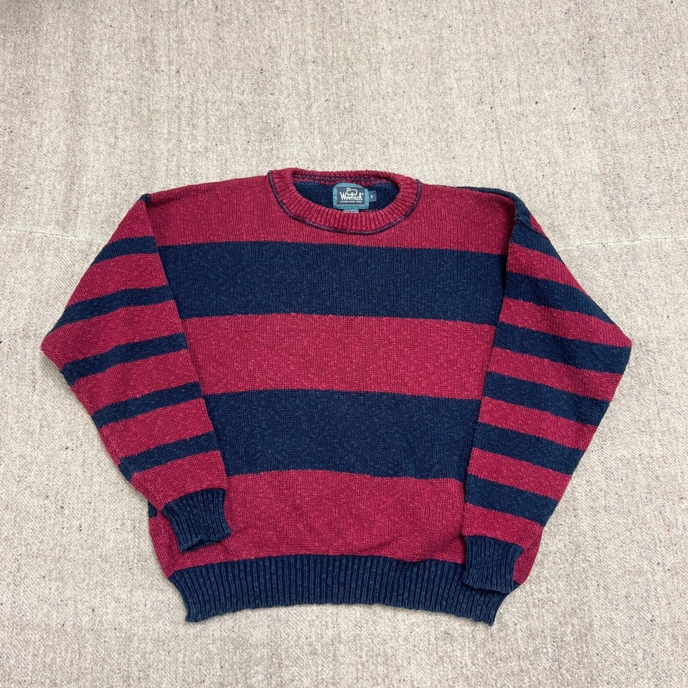 Vintage Woolrich Sweater Mens Medium Red 1990s Striped USA